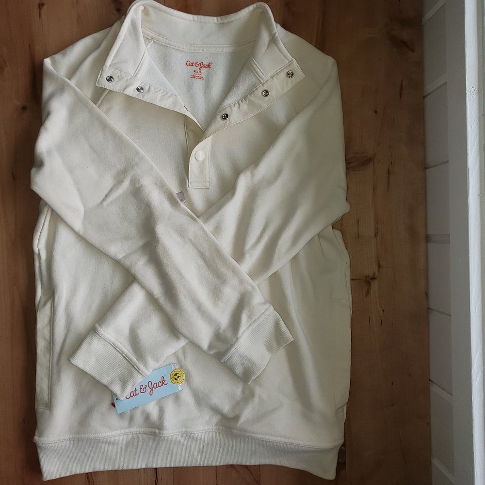 Girls Cream Button Down Pullover Sweatshirt